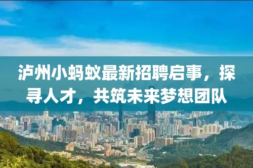 泸州小蚂蚁最新招聘启事，探寻人才，共筑未来梦想团队
