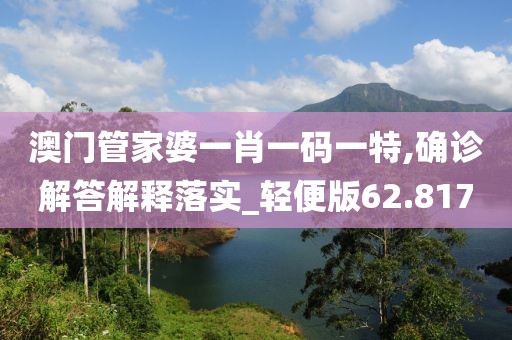 澳门管家婆一肖一码一特,确诊解答解释落实_轻便版62.817