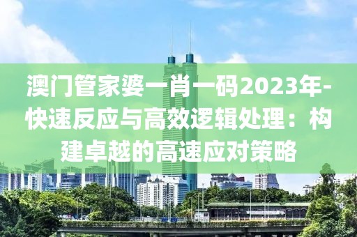 澳门管家婆一肖一码2023年-快速反应与高效逻辑处理：构建卓越的高速应对策略