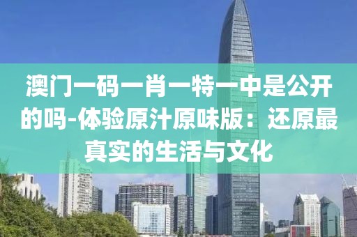 澳门一码一肖一特一中是公开的吗-体验原汁原味版：还原最真实的生活与文化