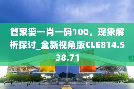 管家婆一肖一码100，现象解析探讨_全新视角版CLE814.538.71
