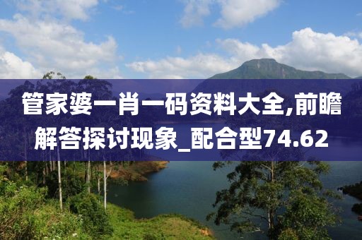 管家婆一肖一码资料大全,前瞻解答探讨现象_配合型74.62