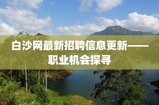 白沙网最新招聘信息更新——职业机会探寻