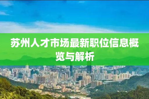 苏州人才市场最新职位信息概览与解析